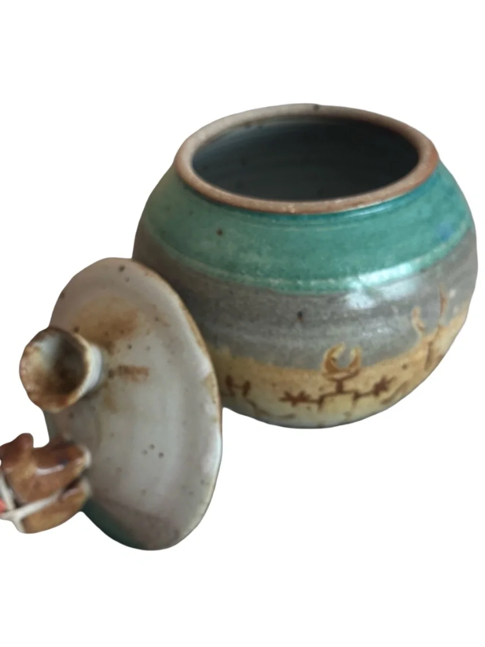 Studio Art Pottery Handmade  Stoneware Crock Jar 7.5” Artisan Rustic Earth Tones